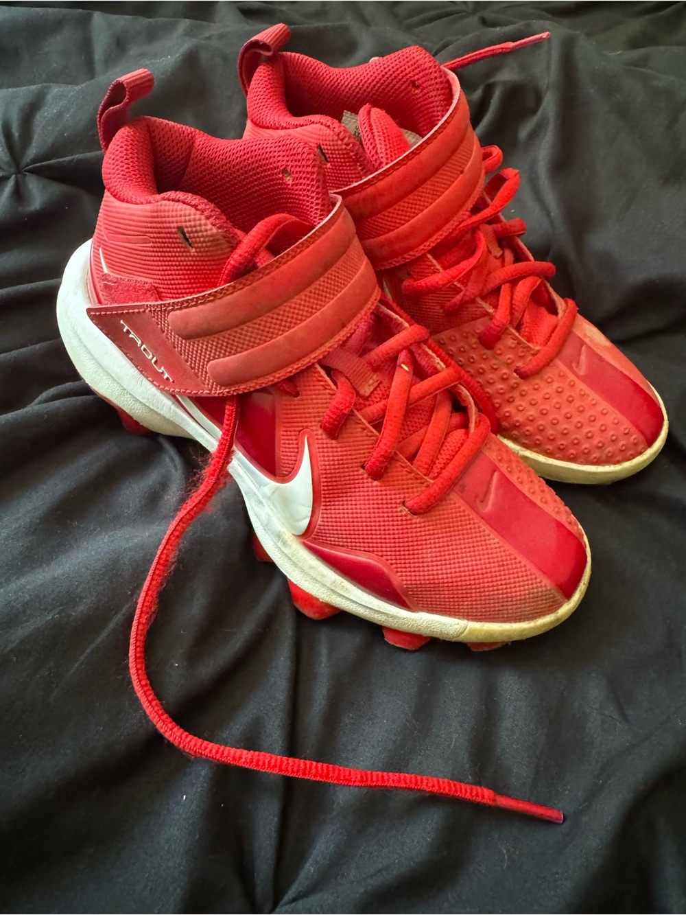 Nike Kids Red High-Top Sneakers with White Swoosh